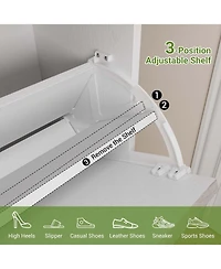 gaomon Shoe Storage Cabinet with 2 Flip Drawers, Entrance Wooden Shoe Rack with Iron Legs,Farmhouse Fluted Shoe Organizer for Entryway,Hallway,Foyer(W