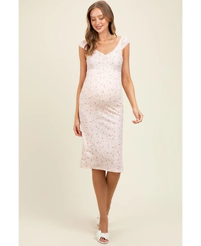 Pinkblush Maternity Pink Floral Ditsy Cap Sleeve Side Slit Midi Dress
