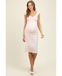 Pinkblush Maternity Pink Floral Ditsy Cap Sleeve Side Slit Midi Dress