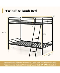 Gymax Twin Over Twin Bunk Bed Heavy Duty Metal Bunk Bed w/ Ladder Safety Guardrails