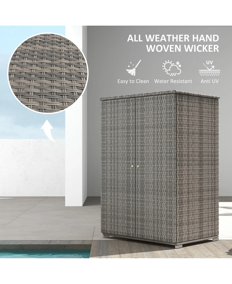 Outsunny Outdoor Wicker Towel Rack for Pool w/ Drawer & Cabinet, Dark