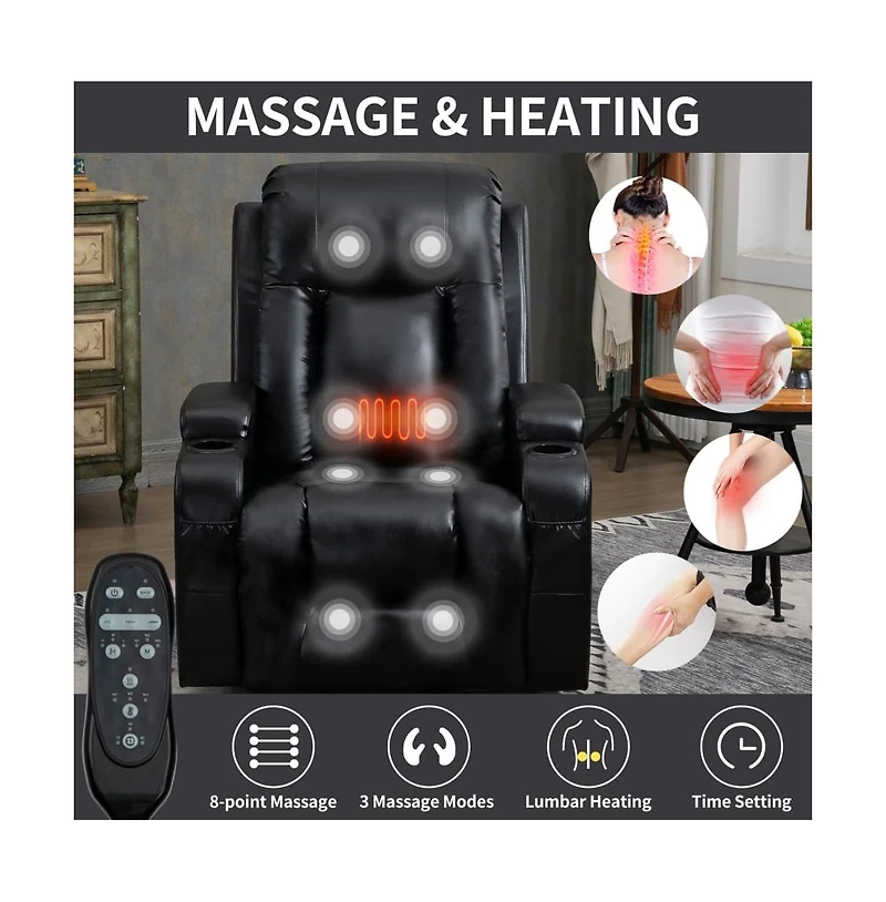 Maison Boucle Electric Power Lift Recliner Chair with Massage & Heat, Faux Leather Reclining Chair with Remote & Usb Port-Maison Boucle