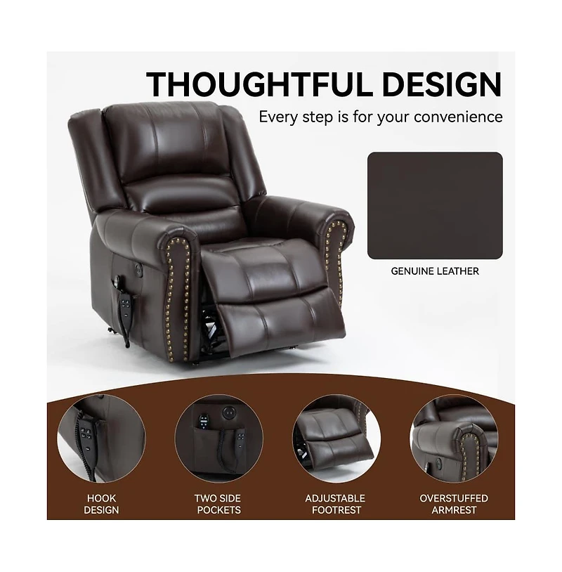 Maison Boucle Dual Motor Power Lift Recliner with Massage & Heat, Leather Electric Chair Usb Infinite Positions-Maison