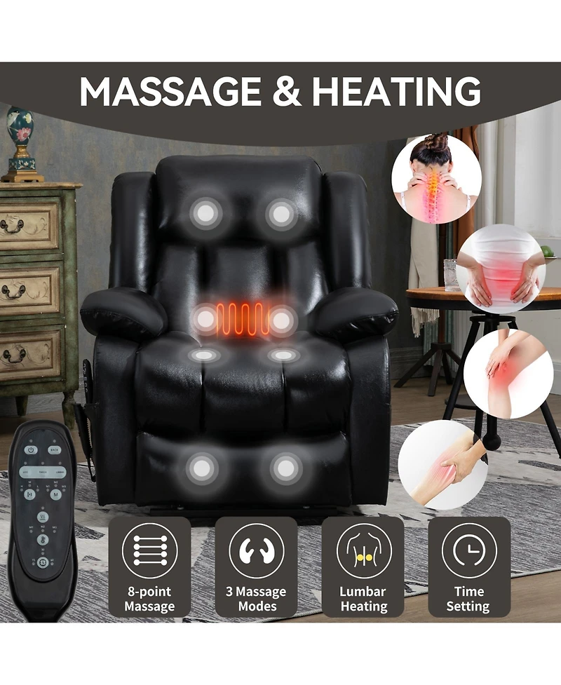 Maison Boucle Genuine Leather Power Lift Recliner for Seniors, Dual Motor Chair with 8-Point Massage, Heat & Infinite Position-Maison