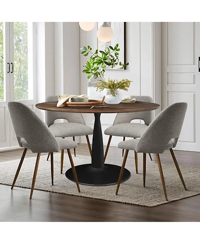 Maison Boucle 5-Piece Dining Set with 40 Inch Walnut Finish Table Black Base and 4 Comfortable Chairs for Kitchen & Room-Maison