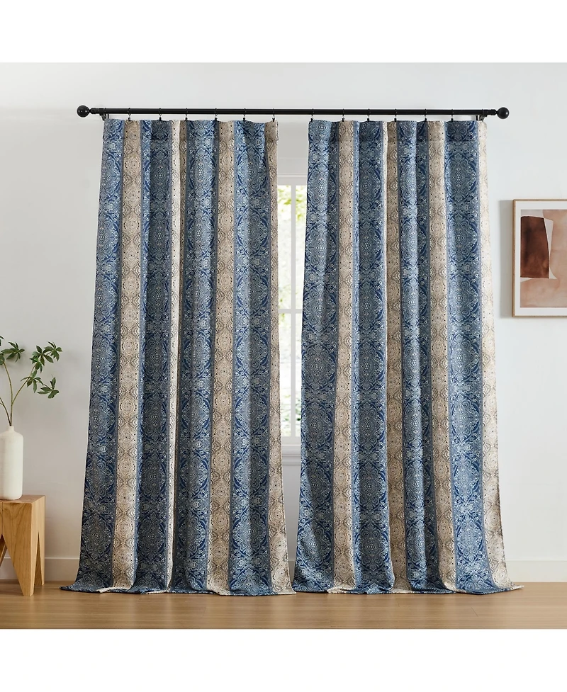 Hlc.me William Boho Damask Striped Patterned Window Back Tab Rod Pocket Curtains Bedroom - Light Blocking Darkening Window Panels