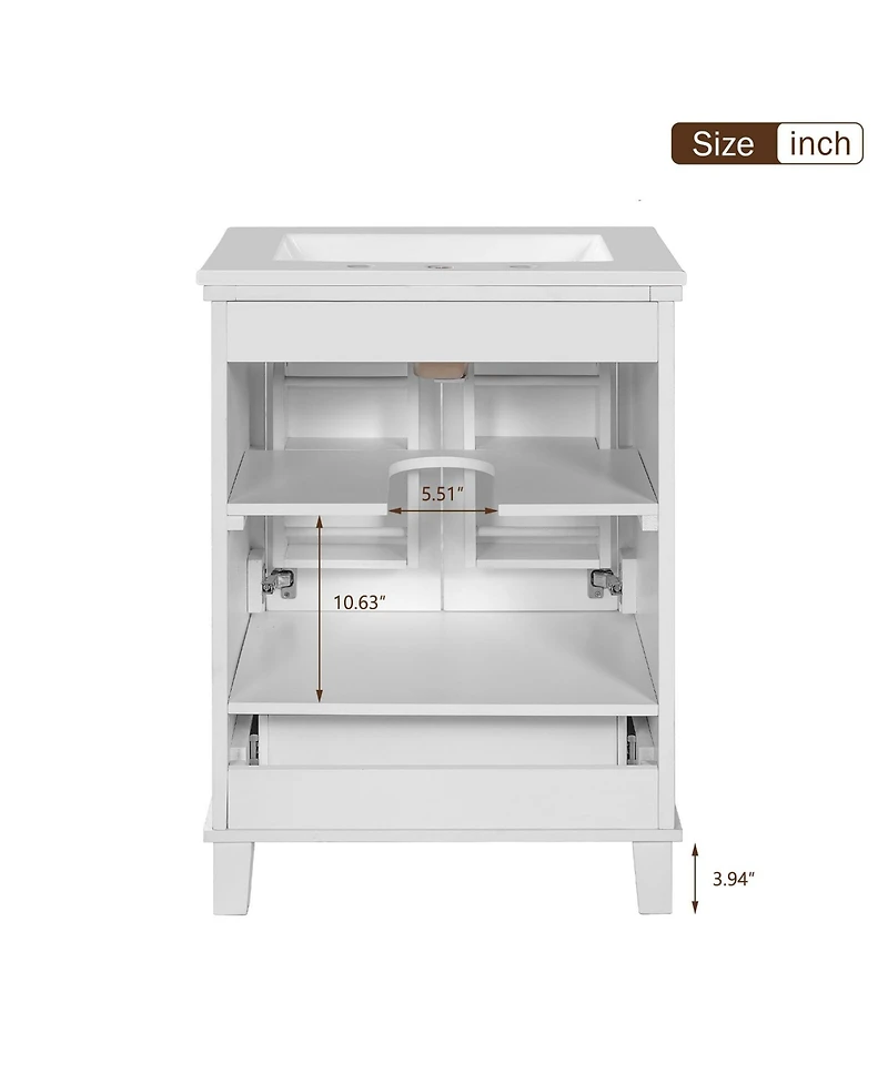 Casainc 24" Bathroom Vanity with Sink, Solid Wood Frame and Mdf, 2 Soft-Close Doors, Drawer and Storage Shelves