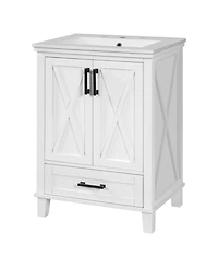 Casainc 24" Bathroom Vanity with Sink, Solid Wood Frame and Mdf, 2 Soft-Close Doors, Drawer and Storage Shelves