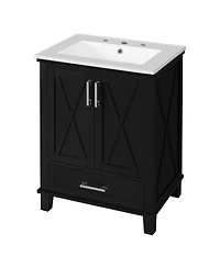 Casainc 24" Bathroom Vanity with Sink, Solid Wood Frame and Mdf, 2 Soft-Close Doors, Drawer Storage Shelves