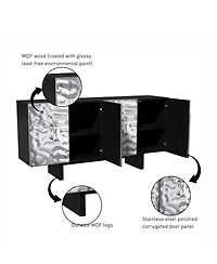4 Door Storage Cabinet with Stainless Steel Wave Polished Doors