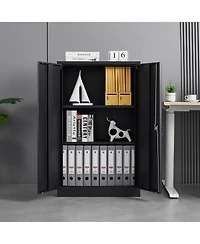 Metal Storage Cabinet with Locking Doors and Adjustable Shelf, Folding Filing