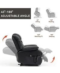 Electric Medium Genuine Leather Power Lift Recliner Chair with 8-Point Vibration Massage and Lumbar Heating
