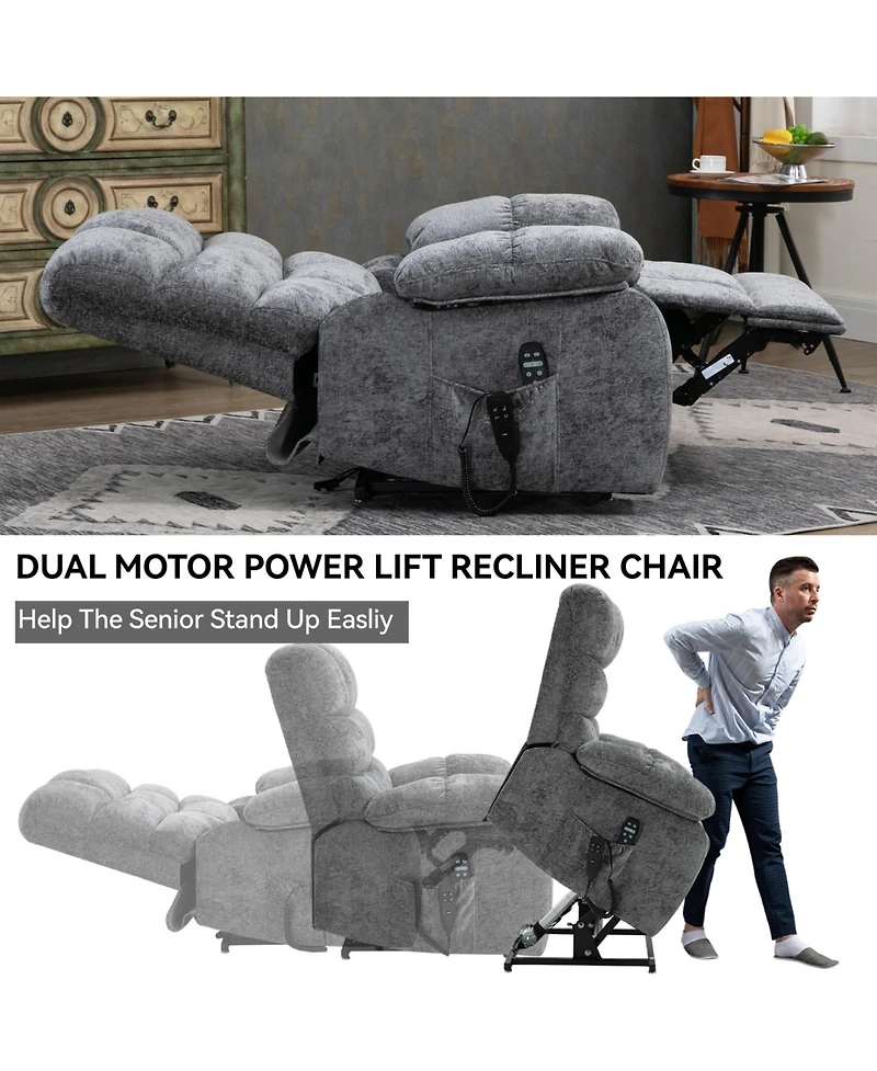 Lift Recliner Chair Heat Massage Dual Motor Infinite Position Up to 350 Lbs Large Electric Power Lift Recliners with Power-Remote