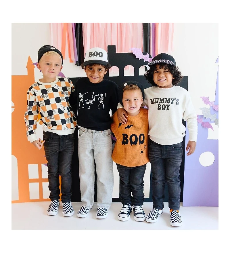 Sweet Wink Little and Big Boys Boo Checkered Halloween Sweatshirt