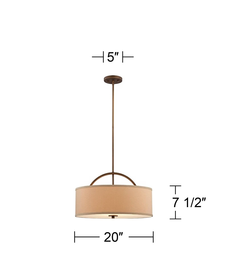 Possini Euro Design Brushed Bronze Drum Pendant Chandelier 20" Wide Modern Sand Stone Linen Shade Fixture for Dining Room House