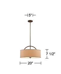 Possini Euro Design Brushed Bronze Drum Pendant Chandelier 20" Wide Modern Sand Stone Linen Shade Fixture for Dining Room House