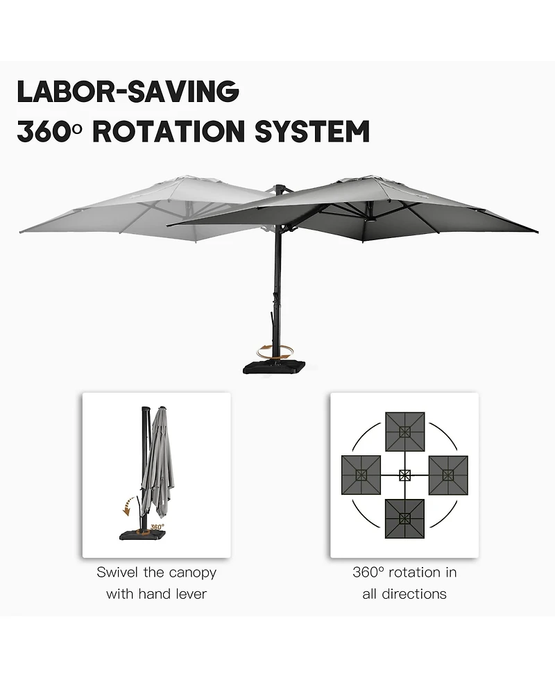 Boyel Living 10 x 13 ft. 360° Rotation Cantilever Patio Umbrella with Base and Led Light