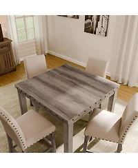 Morden Fort Rustic Counter Height Dining Table Set for 4, Farmhouse 5-Piece Linen Upholstered Stools Dinette Set with Nailhead Accents