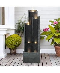 SunJet 5-Tier Modern Water Fountain, Indoor/Outdoor Resin Water Fountains with Soothing Water Sounds & Warm Led Light, Perfect for Garden, Patio, Home