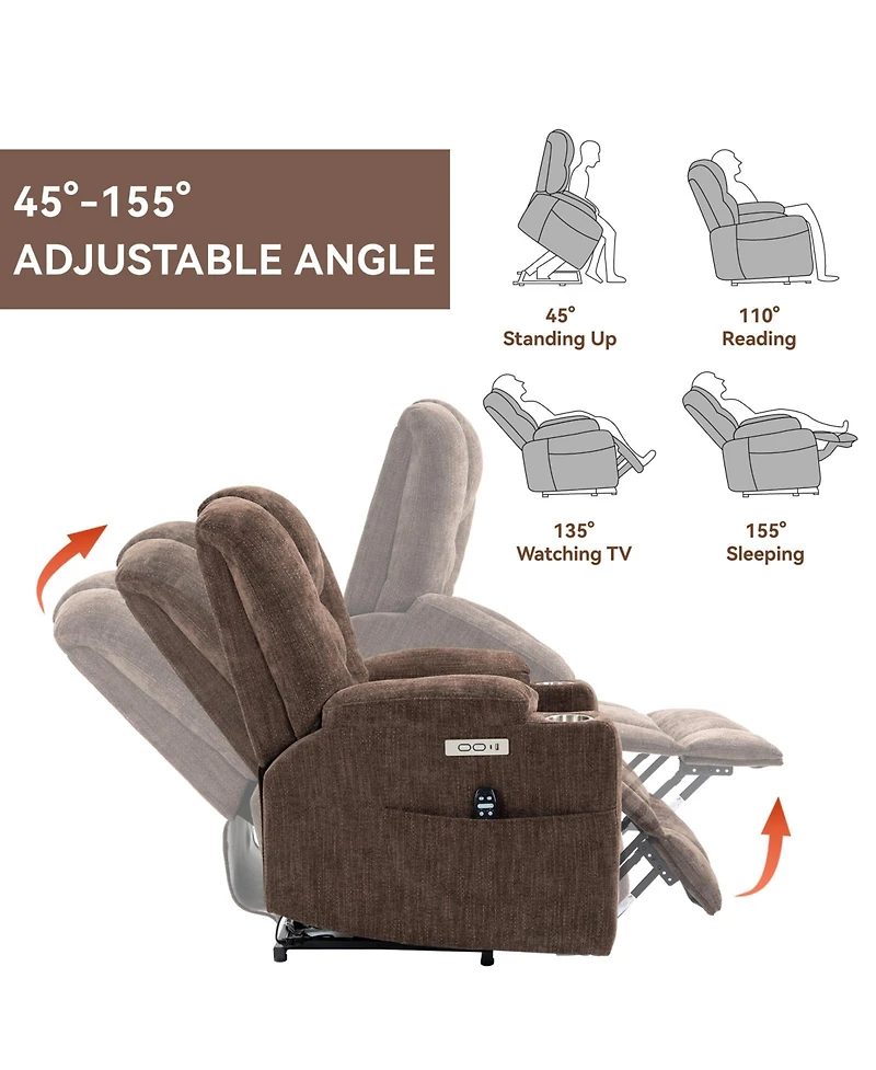 Clihome Large Power Lift Recliner Chair with Massage and Heat for Elderly Overstuffed Wide Recliners Heavy Duty Motion Mechanism Usb Type C P