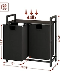 Kitstorack Laundry Basket Organizer, Laundry Hamper with Shelf & 2 Pull-Out Removable Bags, Dirty Clothes Hamper Organizer for Laundry Room Bathroom a