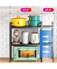 Kitstorack 17.4"- 27.4" Expandable Microwave Stand, 3-Tier Heavy Duty Adjustable Height Microwave Oven Rack with 9 Hooks and Cutting Board Holder, Cou