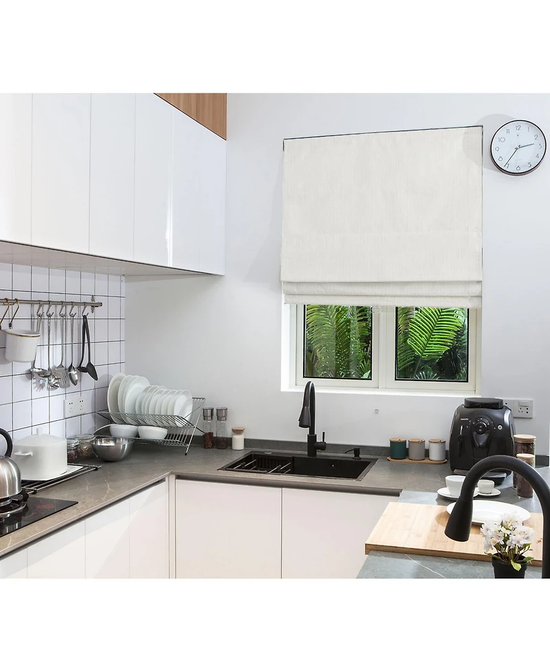 Shadisfy Polyester Pueblo Roman Blind 27x64" Pearl White