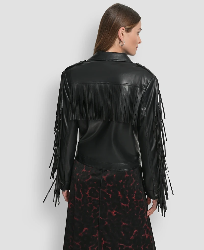 Dkny Women's Fringe Detail Crop Collared Jacket