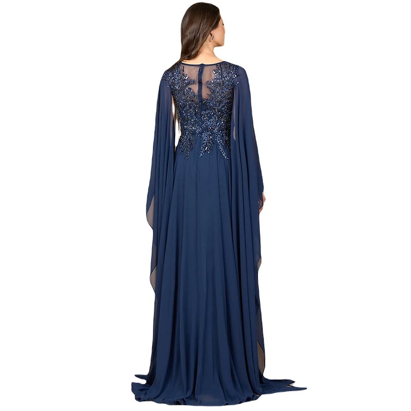 Lara Chiffon A - line Long Gown with Cape Sleeves