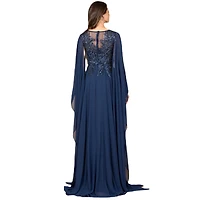 Lara Chiffon A - line Long Gown with Cape Sleeves