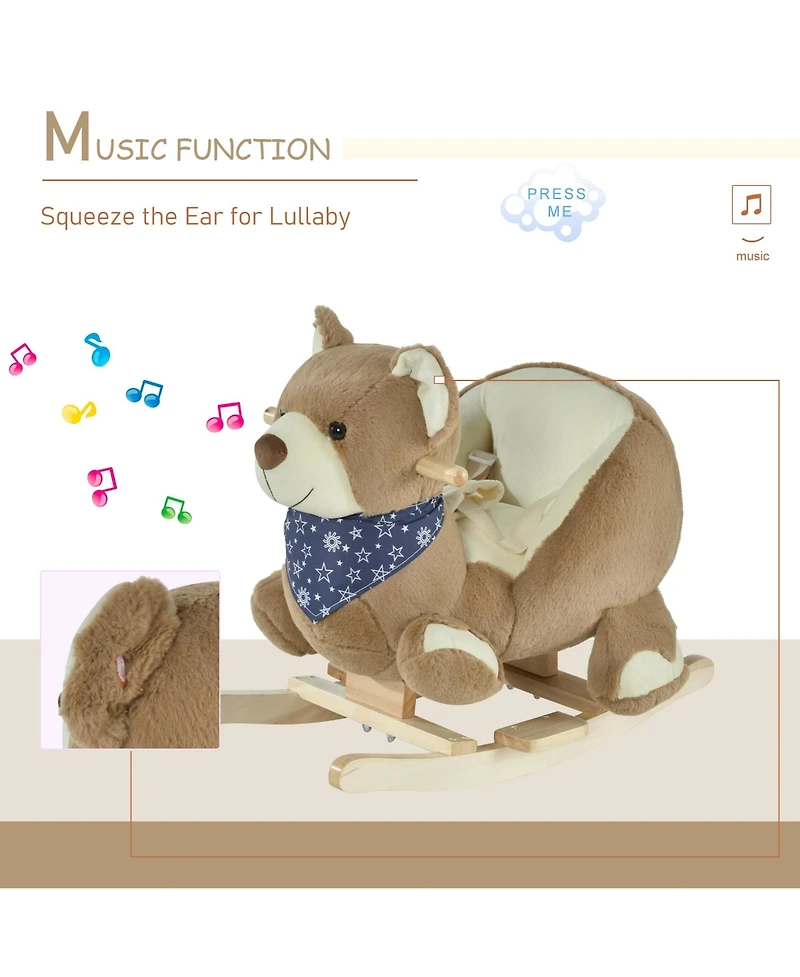Qaba Baby Rocking Horse, Plush Animal Rocker w/ Realistic Sound, Pedals
