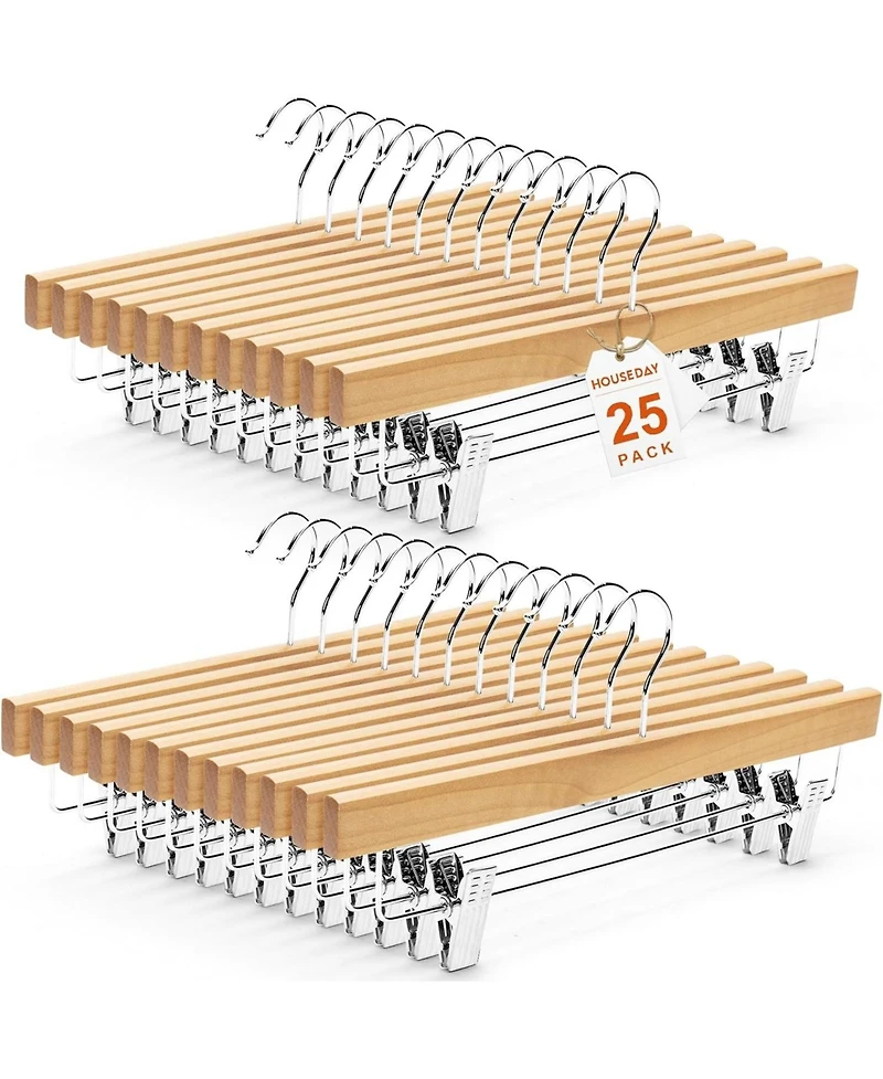Premium Solid Lotus Wood Hangers for Pants & Skirts with Adjustable Clips Natural 25 Pack