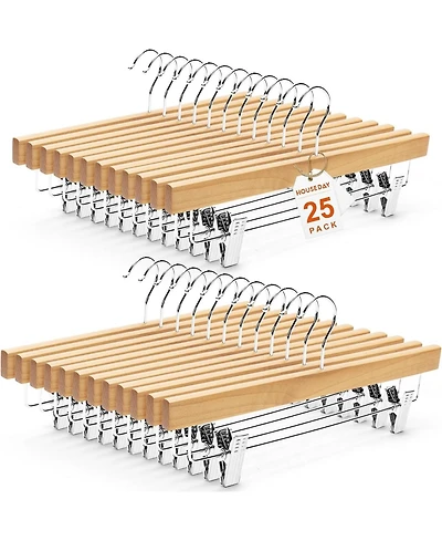 Premium Solid Lotus Wood Hangers for Pants & Skirts with Adjustable Clips Natural 25 Pack