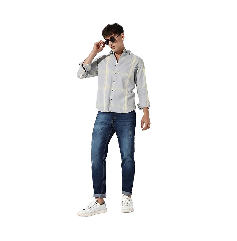 Campus Sutra Men's Plaid Button Up Shirt