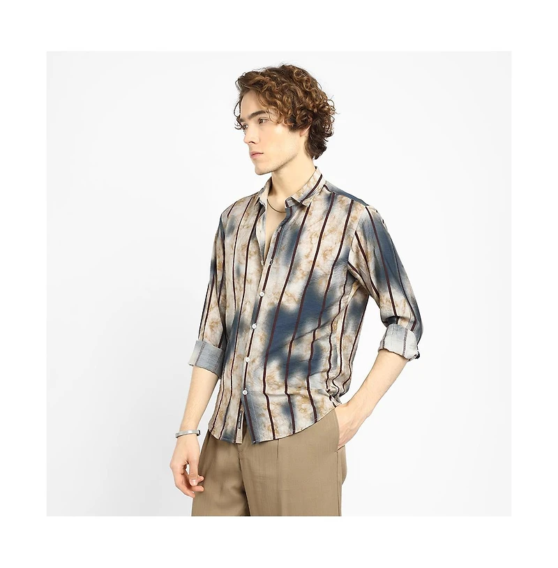 Campus Sutra Men's Tie-Dye Striped Shirt