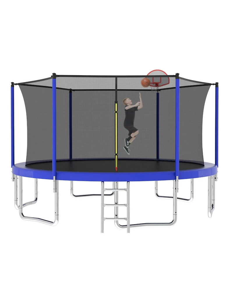 Streamdale 14FT Kids Trampoline with Safety Net, Basketball Backboard, and Ladder