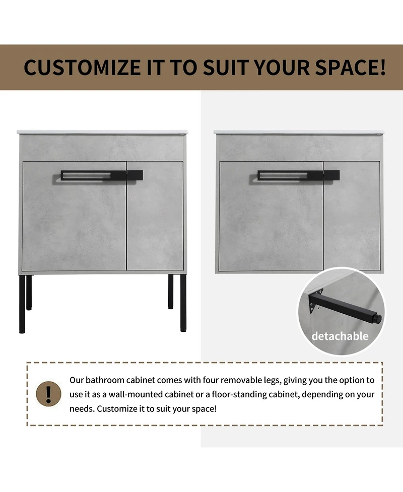 Simplie Fun Dual-Purpose Bathroom Vanity Wall-Mount or Floor-Standing with Adjustable Shelf