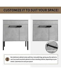 Simplie Fun Dual-Purpose Bathroom Vanity Wall-Mount or Floor-Standing with Adjustable Shelf