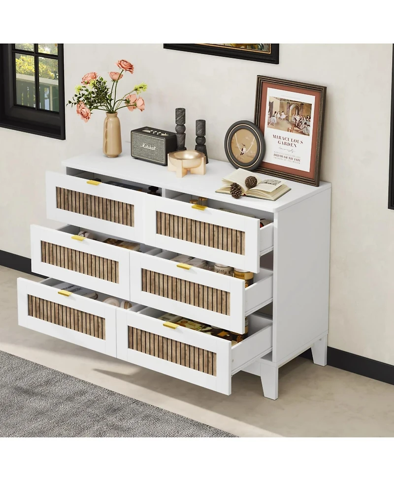 Streamdale Furniture Rustic Dresser with 6 Drawers and Metal Handles