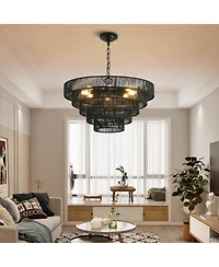 Streamdale Furniture Rustic 5-Tier Hemp Rope Chandelier with 8 Sockets, Hardwired Pendant
