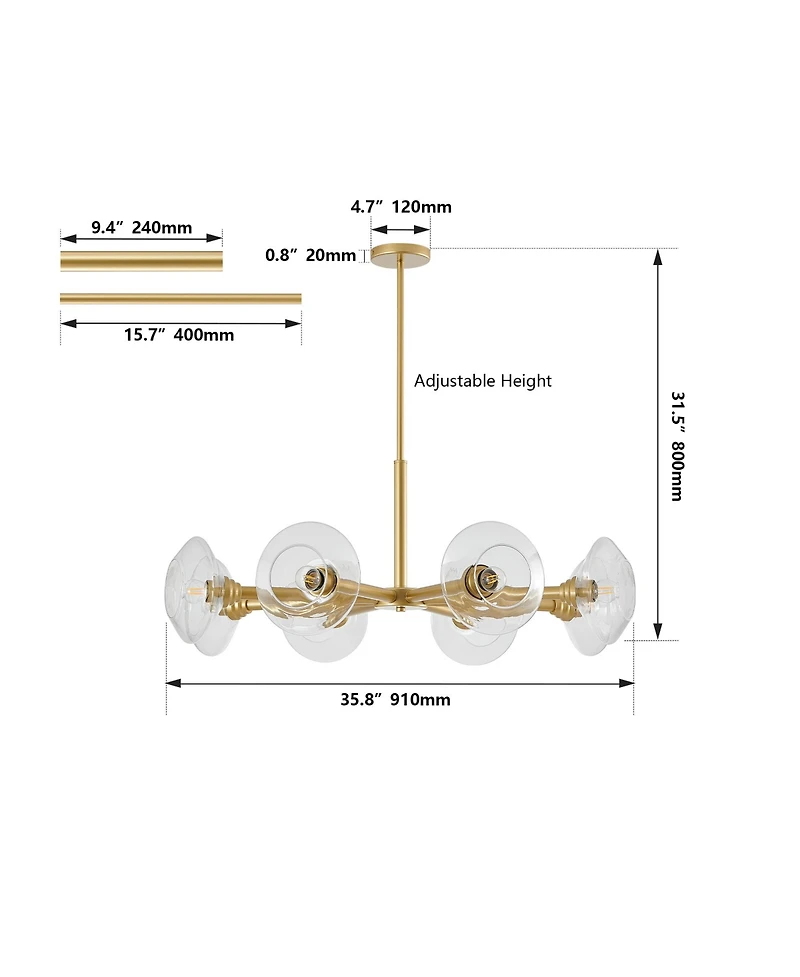 Streamdale Mid-Century Sputnik Chandelier 8-Light Gold Fixture with Clear Shades