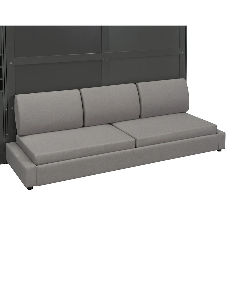 Streamdale Furniture Queen Size Murphy Bed Wall Bed with Sofa Shelves Usb & Light