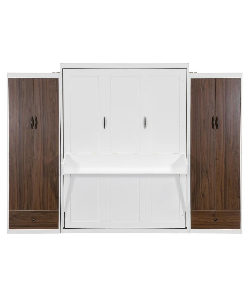 Streamdale Furniture Queen Size Murphy Bed Wall Bed with Closet Drawers and Table