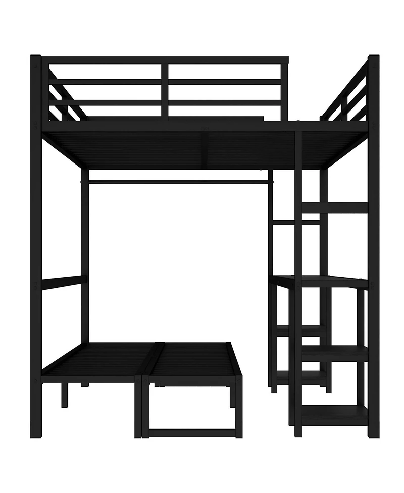 Streamdale Furniture Queen Over Twin Xl Bunk Bed with Desk Led & Usb Black