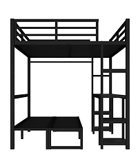 Streamdale Furniture Queen Over Twin Xl Bunk Bed with Desk Led & Usb Black