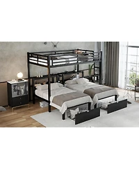 Streamdale Furniture Full Xl/Twin/Twin Triple Bunk Bed with Drawers & Usb Black