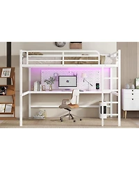 Streamdale Furniture Queen Size Loft Bed with Power & Led - White