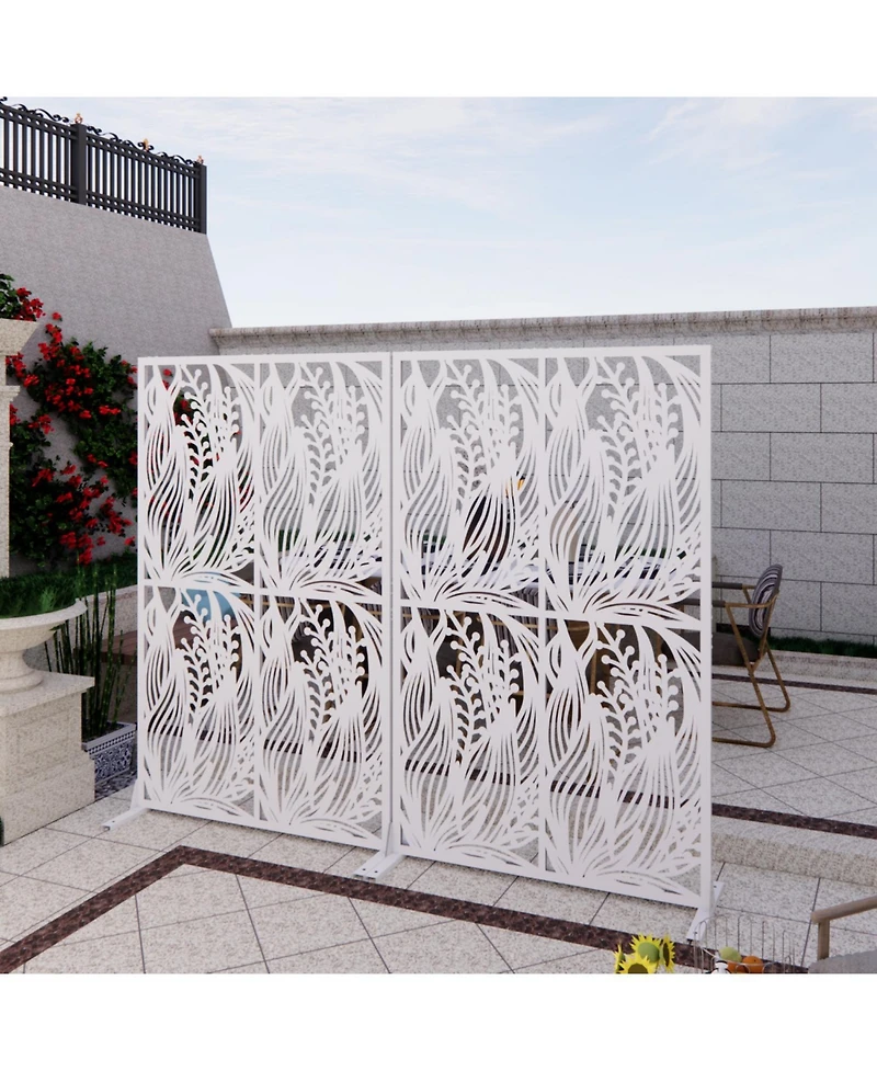 Streamdale Furniture White Leaf Metal Privacy Screen 3.8x6ft