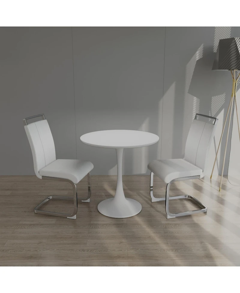 Streamdale Furniture 31.5" White Tulip Table & 2 Pu Chairs