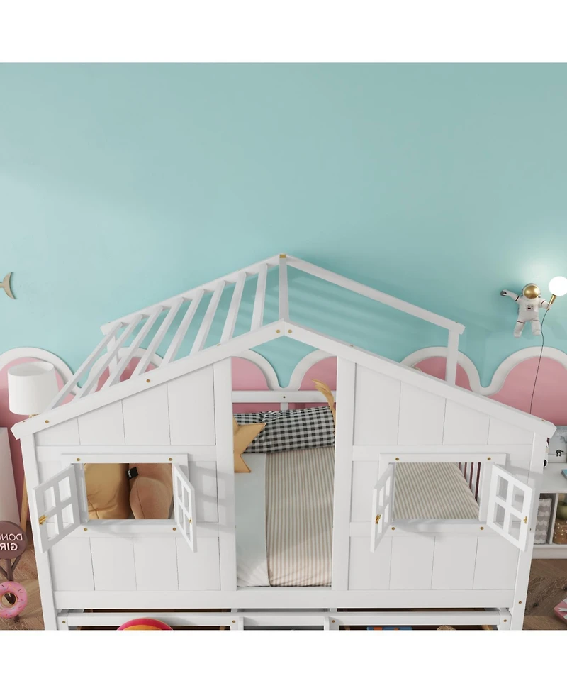 Streamdale Furniture Loft Bed with Roof Windows & Storage - White
